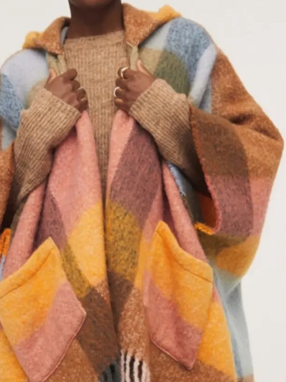 Lane Bryant Multicolor Plaid Hooded Wool-Blend Cape, OS, EUC